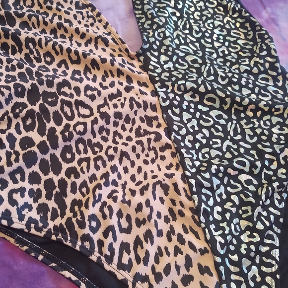 Holographic and Natural Leopard Plunge One-Piece: 0XL - Picture 2 of 6